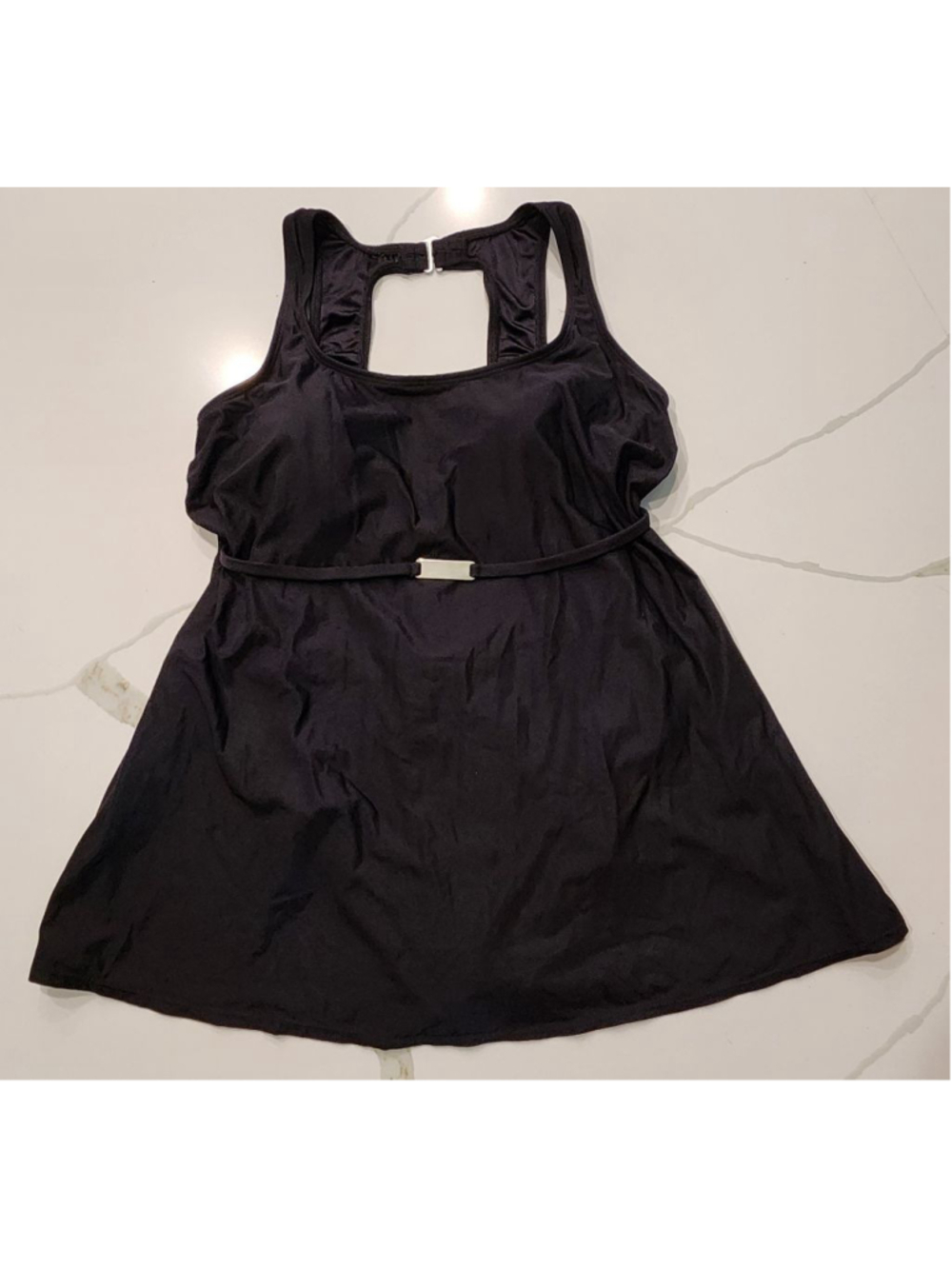 Delta Burke Black One Piece Swimsuit Skirted Tankini Plus Size Built-in Bra 18